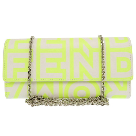 Fendi by Marc Jacobs Leather Neon Yellow White Chain Wallet 1156FENDI - Picture 1 of 9